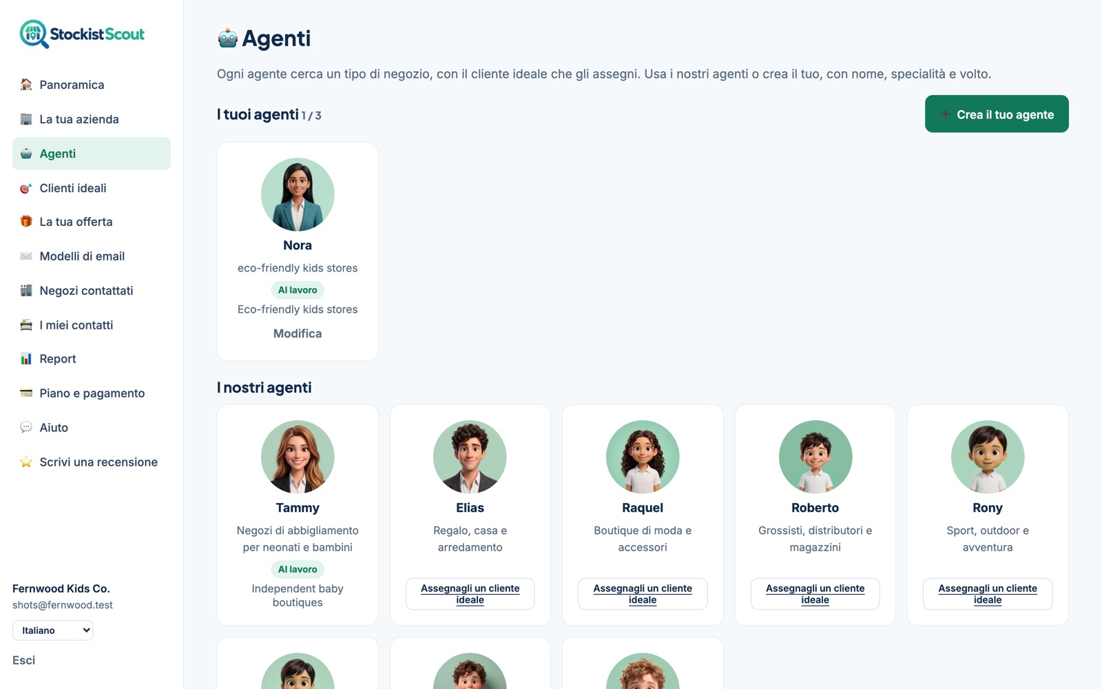 La pagina Agenti di StockistScout