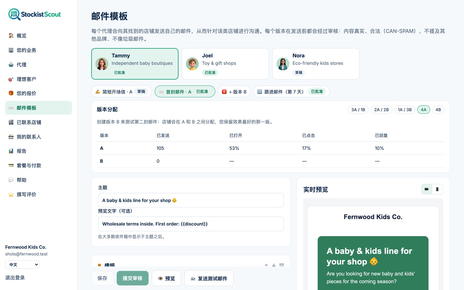 StockistScout 的邮件模板编辑器